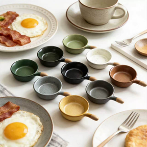 Bol à condiments en céramique éco-responsable avec poignée, forme ronde, pour le camping, la maison et la cuisine - Product Image 1