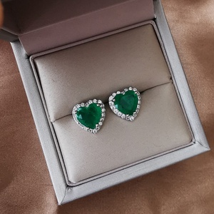 Hot Style Exquisite Jewelry Eco-friendly Copper Silver Plated Heart Cut Green Cubic Zirconia Heart Jewelry Set for Women - Product Image 1