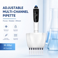 Micropipette à volume réglable de 30 µl à 300 µl, 8 canaux, design ergonomique léger, pipetteur pour la manipulation des liquides en laboratoire