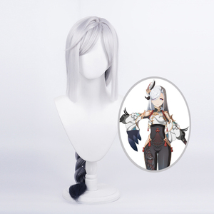 Peluca de <span class=keywords><strong>Cosplay</strong></span> Ainizi de 80 cm, Sintética, Larga, Lisa, Trenzada, Plateada con Mezcla de Gris, de <span class=keywords><strong>Shenhe</strong></span> de <span class=keywords><strong>Genshin</strong></span> <span class=keywords><strong>Impact</strong></span>, para Mujer - Product Image 1