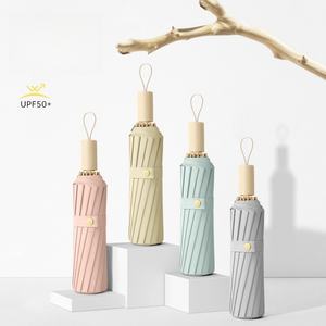 Doux <span class=keywords><strong>vent</strong></span> 16 os semi-automatique pli <span class=keywords><strong>parapluie</strong></span> femmes classique manche en bois noir revêtement tempête Protection extérieur voyage Logo - Product Image 2