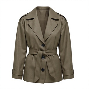 Gabardina de Cuero Sintético Vintage para Mujer, con Cuello de Solapa y Cinturón, para Otoño - Product Image 2