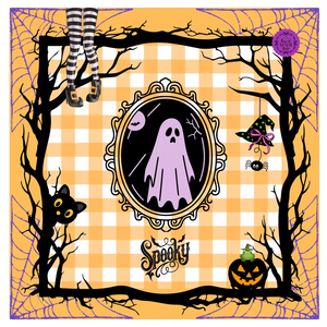 Tapis de jeu de Mahjong américain pré-imprimé avec motif de toile d'araignée à carreaux fantôme d'Halloween effrayant - Product Image 1