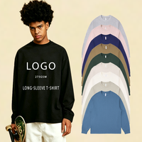 T-shirt à manches longues surdimensionné en coton pur 275 GSM pour homme, blanc uni, personnalisable avec logo, streetwear, vêtements OEM