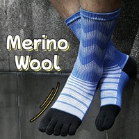 Chaussettes de sport pour hommes, respirantes, antibactériennes, à séchage rapide, en laine mérinos, à cinq doigts, pour la course à pied, la randonnée et l'alpinisme