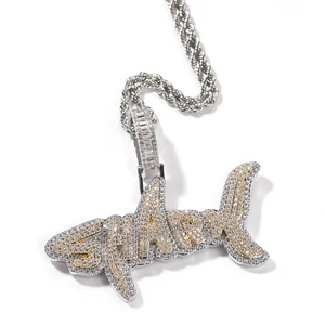 Pendentif requin en or massif 18 carats fait à la main avec chaîne cubaine, incrustation plaquée cuivre, pendentif unique, collier de charme - Product Image 2