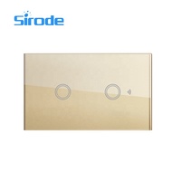 Sirode série ZN norme européenne luxe cristal verre or 2 gangs Smart Wife applique murale électrique interrupteur tactile pour la maison