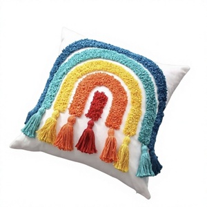 Funda de cojín de sofá de algodón indio arcoíris de lujo, tejida y con mechones, fundas de almohada para el hogar, ecológicas, personalizadas, OEM, al por mayor - Product Image 1