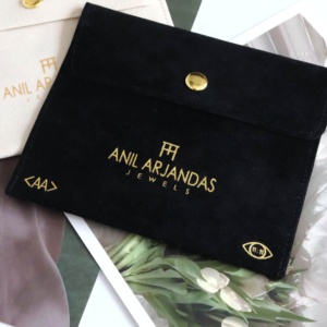 Empaque de Terciopelo con Logotipo Personalizado para Joyería, Bolsa de Microfibra Negra para Collares con Cierre de Botón a Presión, Contenedor para Joyas - Product Image 5