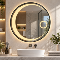 Miroir de salle de bain rond à LED avec éclairage 3 couleurs, gradation progressive, contrôle tactile anti-buée et design mural rétroéclairé