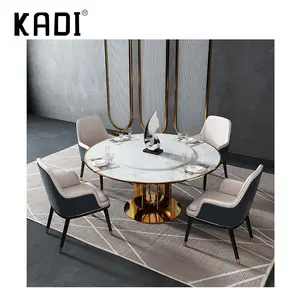 现代豪华餐桌带4把椅子不锈钢底座大理石顶部餐厅家具中国工厂