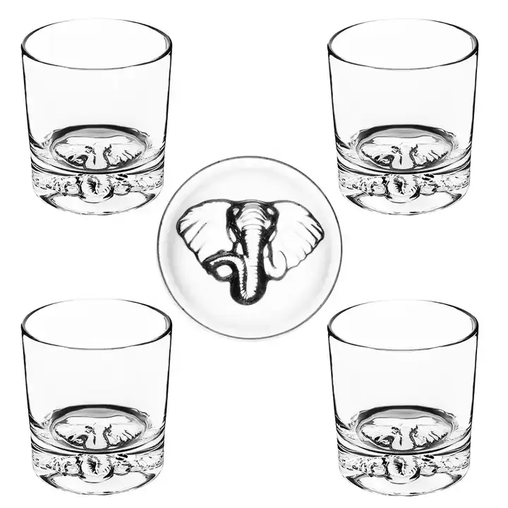 卸売315 mlボトムカスタムパターンカップの象動物ウイスキーグラス昔ながらのガラスバー無料サンプル