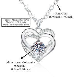 Kalung Liontin Hati Perak Sterling dengan Pesona Batu Kelahiran Moissanite Perhiasan Mewah Hadiah untuk Wanita - Product Image 4