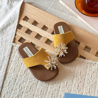 Sandales d'été pour enfants, ornées de strass, pour les vacances, la plage, les sorties décontractées, tongs plates pour filles