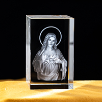 Vente en gros de cristaux K9 personnalisés, gravure laser 3D sous le cristal, Anges et Vierge Marie, artisanat en cristal Jésus-Christ pour souvenirs d'église