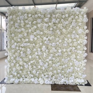 Lussuosa Parete di <span class=keywords><strong>Fiori</strong></span> Artificiali 3D 5D in Seta Bianca, Decorazioni Floreali Arrotolabili Fatte a Mano per Matrimoni, <span class=keywords><strong>Sfondo</strong></span> 8X8 Piedi - Product Image 1