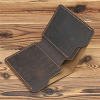 Dompet Pria Kulit Asli Crazy Horse Buatan Tangan, Model Bifold Pendek, Banyak Slot, Untuk Penggunaan Sehari-hari, Penjualan Terlaris