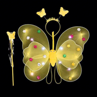 Ailes de papillon lumineuses pour filles, costume de cosplay, décoration dorsale, jouets LED, baguette magique merveilleuse, ensembles de fée aux fleurs pour fête d'anniversaire
