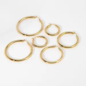 18 carati oro placcato gioielli in acciaio inox fibbia esagerata grande tondo orecchino grande cerchio