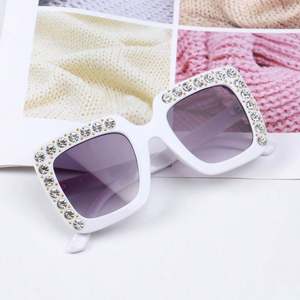Lunettes de soleil carrées pour enfants, mode 2021, luxe, mignonnes, grande monture, strass, UV400, pour filles - Product Image 5