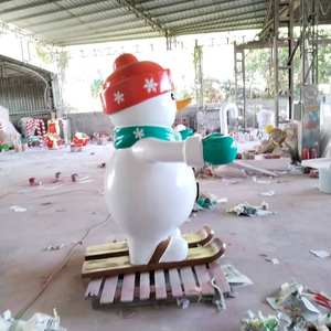 Decoración Navideña de Fibra de Vidrio, Muñeco de Nieve Esquiando, Escultura Navideña, Figura Grande, Estatua, Adornos, Decoraciones para Jardín y Paisaje - Product Image 3