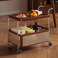 Table d'appoint mobile en bois massif, chariot de rangement vintage, petit chariot de salon, meuble de rangement pour canapé, chariot à collations, chariot de salle à manger en métal