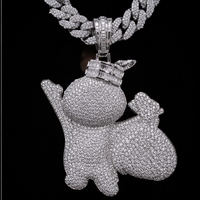 Colgante de Moissanita Personalizable de Plata 925 Hecho a Mano, Diseño de Dibujos Animados, Estilo Urbano Hip Hop para Hombre, Uso Diario