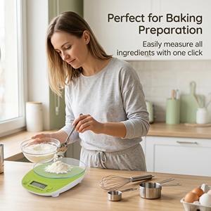 Bilancia Digitale da <span class=keywords><strong>Cucina</strong></span> Portatile Compatta Verde Ovale 5kg 1g 5 Unità (g kg lb oz Tl) LCD con Funzione Tare per Cucinare e Pasticceria - Product Image 2