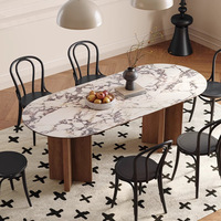 Table à manger en bois massif de style médiéval Wabi-sabi, plateau en ardoise de travertin, finition en noyer noir d'Amérique du Nord, mobilier léger pour la maison