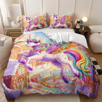 Parure de lit pour chambre de fille, motif de licorne de dessin animé mignon, impression numérique, housse de couette