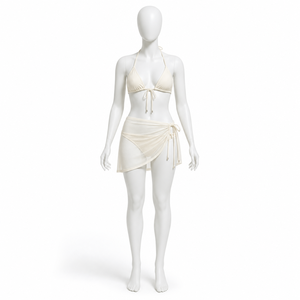 Women's Crinkle Triangle <b>Bikini</b> Set with Sheer Mesh Skirt <b>3</b> <b>Piece</b> Tie Side High Cut Swimwear - Product Image 2