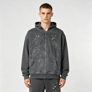 Sudadera con capucha y pantalones de chándal de algodón grueso con estampado de rizo, bolsillos laterales, hombros caídos, estilo urbano, personalizados, ecológicos, informales, al por mayor - Product Image 4