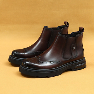 Bottes d'hiver montantes pour hommes en cuir véritable, à semelle épaisse, antidérapantes, avec doublure polaire, lacées, désodorisantes, style britannique EVERGREEN - Product Image 2