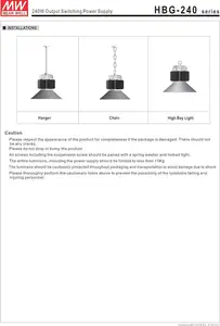 MW Mean Well HBG-240-24A 24V10A 240W แรงดันไฟฟ้าคงที่และไดร์เวอร์ LED คงที่ในตัวฟังก์ชั่น PFC ที่ใช้งานอยู่