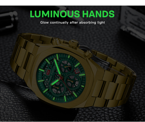 MINI FOCUS Orologio Cronografo al Quarzo da Uomo in Acciaio Inossidabile, Orologio da Polso Sportivo Business con Lancette Luminose Automatico 0411 - Product Image 4