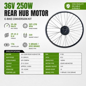 Kit de conversion de vélo électrique 36V 250W, moteur de moyeu arrière, écran LCD, contrôleur d'accélérateur PAS, Plug and Play - Product Image 2