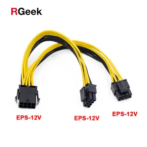 Rgeek cpu eps 12v 8 pinos, adaptador de cabo de extensão 8pin 4 + 4 pinos
