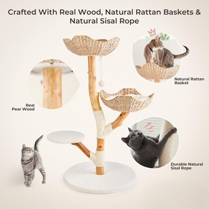 Menara Pohon Kucing Modern dari Kayu Asli, Tiang Garukan Kucing dengan Tempat Tidur untuk Kucing Dewasa Besar di Dalam Ruangan, Menara Panjat Kayu Solid, Lucu - Product Image 4