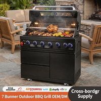 Barbecue de jardin en acier inoxydable Chromaflame FB-MI61, pour usage domestique, haut de gamme, grill épaissi, 6+1 brûleurs, multifonction