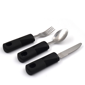 Bộ 3 Bát Đĩa An Toàn Thích Ứng Đồ Dùng Dễ Cầm Cao Su Tay Cầm Bằng Thép Không Gỉ Muỗng Nĩa Dao Hỗ Trợ Viêm Khớp Đồ Dùng Bằng Bạc - Product Image 2