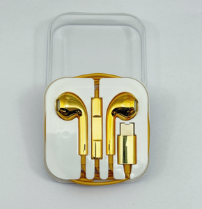 Auriculares metálicos con cable, chapados en oro completo, tipo C, auriculares internos con cable, chapados en oro completo. - Product Image 2