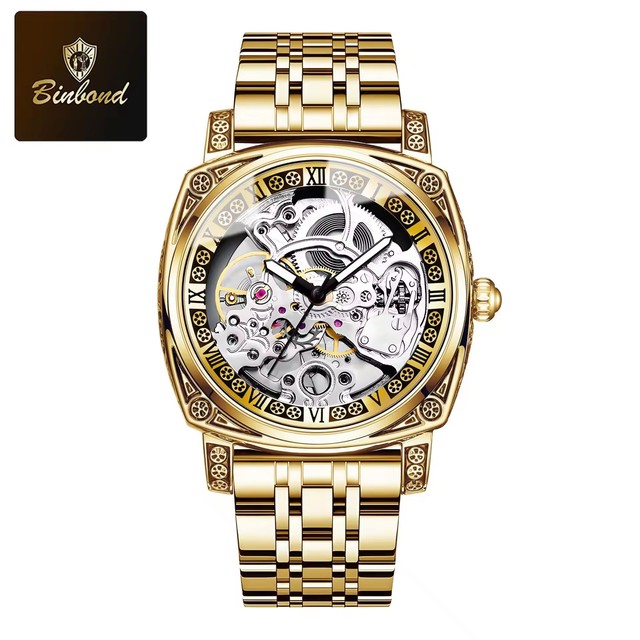 Binbond H1277 1277 Men Automatic Mechanical Watch Skeleton Dial Waterproof Business Wristwatch OEM ODM Supplier Custom Watch