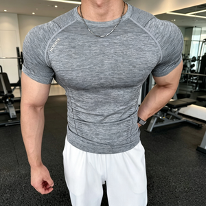 Custom OEM <b>Men</b> Gym T-<b>Shirt</b> 8038 Quick Dry Fitted Textured Athletic Workout <b>Compression</b> Short Sleeve Breathable Gym Tees - Product Image 4