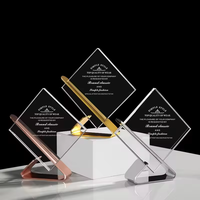 Trophée en cristal personnalisé avec logo HDW Wholesale, plaque en cristal avec base en métal, forme carrée, trophée sportif en cristal