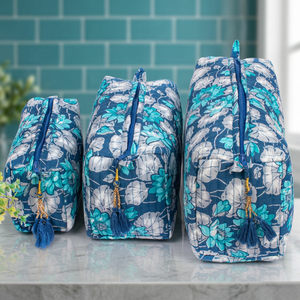 Hot Selling Handblock Printed Vintage Large Zipper Unisex Reusable Portable Water Resistant Cosmetic Bags Cotton Quilted Wash - Product Image 1