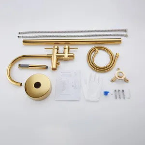 Luxury Hot And Cold Water Supplied Bath Tub Use Gold Finish Brass Floor Stand Faucet