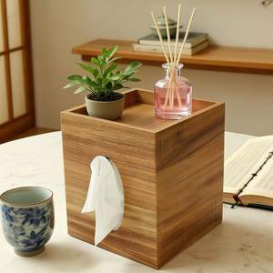 Boîte à mouchoirs carrée <span class=keywords><strong>d</strong></span>écorative en bois style ferme avec plateau de rangement pour salle de bain, chambre, bureau, <span class=keywords><strong>cuisine</strong></span> - Product Image 1