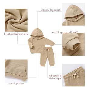 Tuta in pile due pezzi per bambini autunno inverno con cappuccio e tasca frontale - Product Image 2