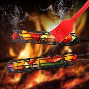 Pinza para parrilla de barbacoa con malla y mango de madera, antiadherente, electrochapada, para carbón, para camping, moderna, para exteriores - Product Image 2