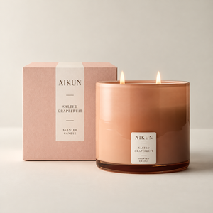 Vela aromática Aikun Peach Pink de doble mecha en frasco de vidrio de perfil bajo con aroma a pomelo salado y caja de regalo a juego para fragancia del hogar - Product Image 2